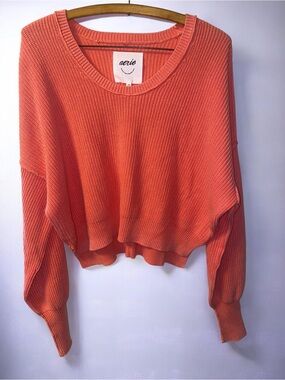 Aerie Beyond Cropped Sweater Haute Coral S